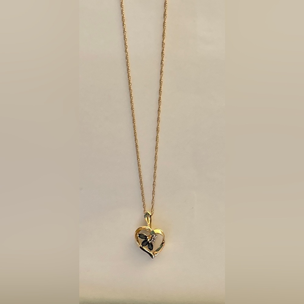 14k Solid Gold, Sapphire, & Diamond necklace